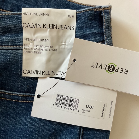 Calvin Klein Jeans Exposed Button High Rise Skinny Jean Sz 12/31 Blue Repreve - Picture 6 of 13